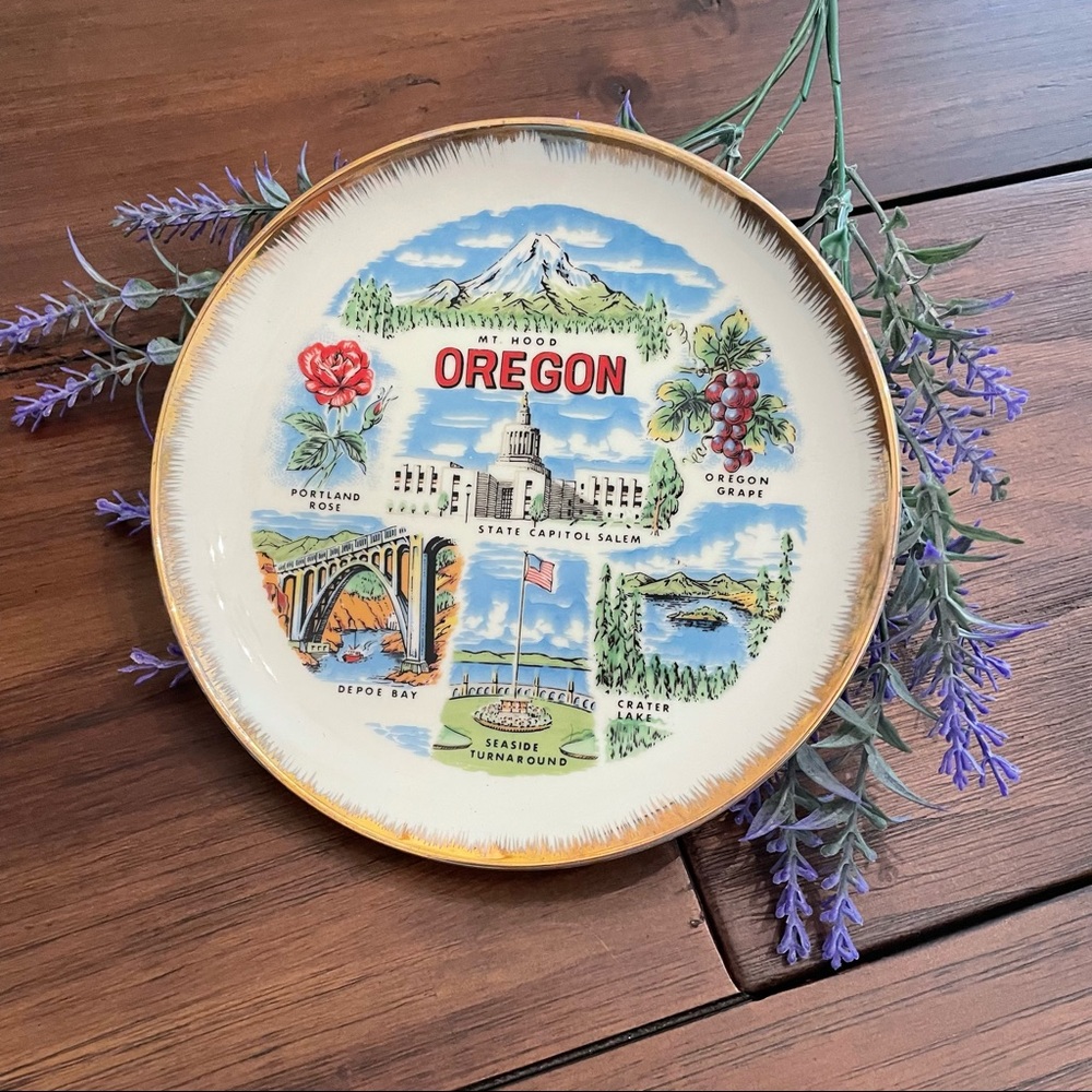 🎁6 1/4” Vintage Oregon Souvenir Gold Rim Plate By IAAC Ceramics Made in Japan